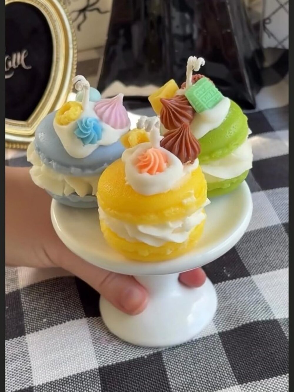 Set of 6 Peach Scented Handmade Macaron Candles - Decorative Wax for Home Decor